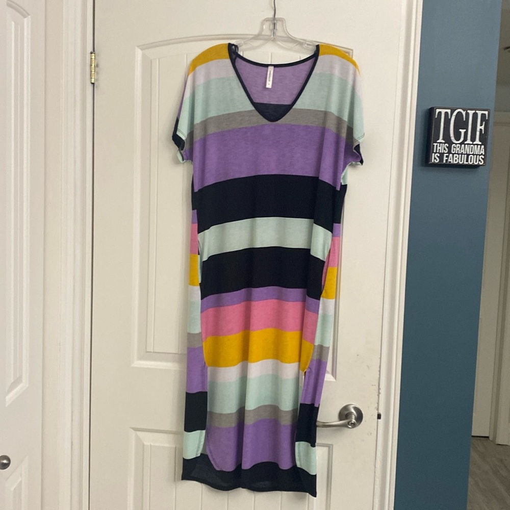Multi-Color Striped V-Neck Casual Women’s Dress